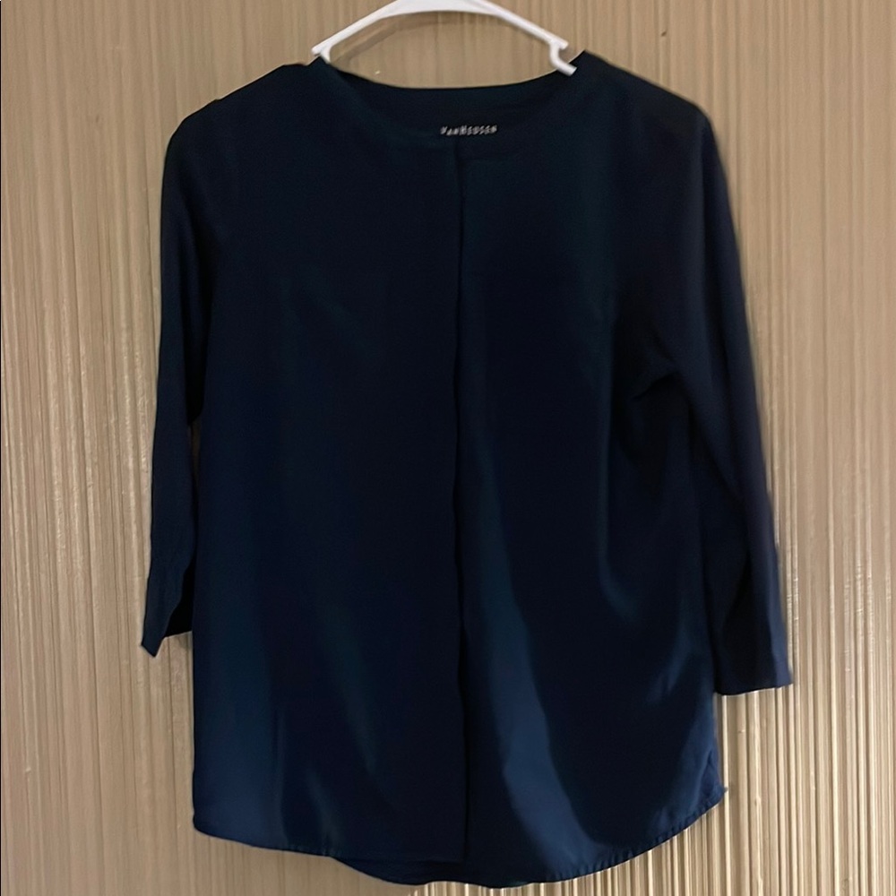 Navy Blue 3/4 sleeve hidden button front Top size medium